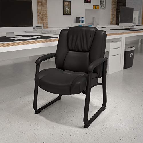 BizChair Big & Tall 500 lb. Rated Black LeatherSoft Tufted Executive Side Reception Chair with Sled Base