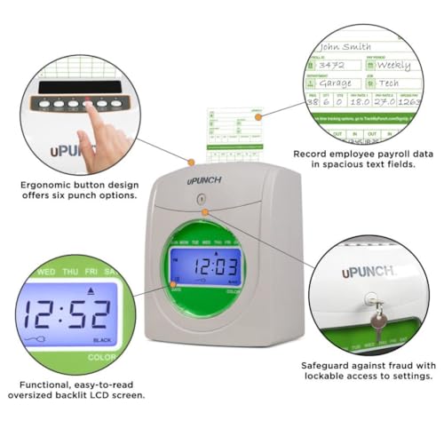 uPunch JC3540 Complete Small Business Start-Up Kit: AutoAlign Time Clock System with 400 Time Cards, 4 Ribbons, and 2 Racks