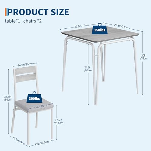 Dining Table for 2, Small Table and Chairs Set of 2, Square Dinette Set for 2, Dinner Table Set, 3 Piece Kitchen & Dining Room Sets for Small Space, Apartment (White, Dining Table with 2 Chairs)