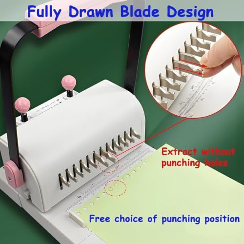 Manual Double-Spiral Punch Binder,20-Sheet,Extended Ruler,Pressure Ring Adjustment,Round Hole,for Schools, Offices, Businesses