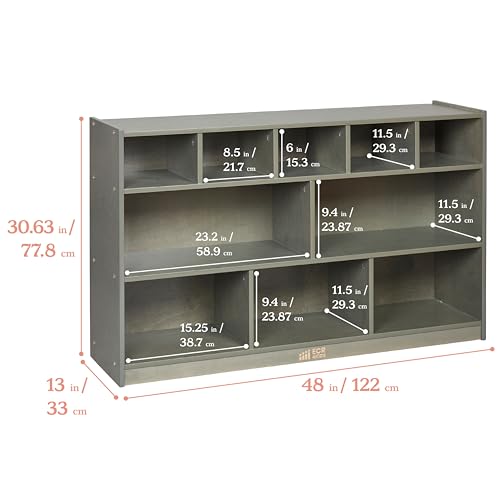 ECR4Kids 5+5 Cubby and Storage Mobile Tray Cabinet, Classroom Furniture, Grey Wash