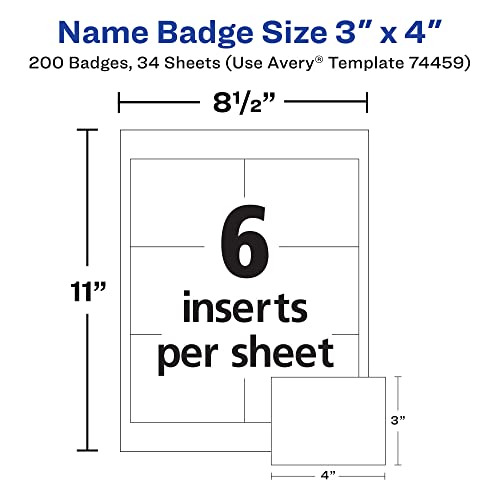Avery® Customizable Name Badges, 3" x 4", 2 Packs, 200 Badge Holders with Cords and 204 Printable Name Tag Inserts Total (46019)