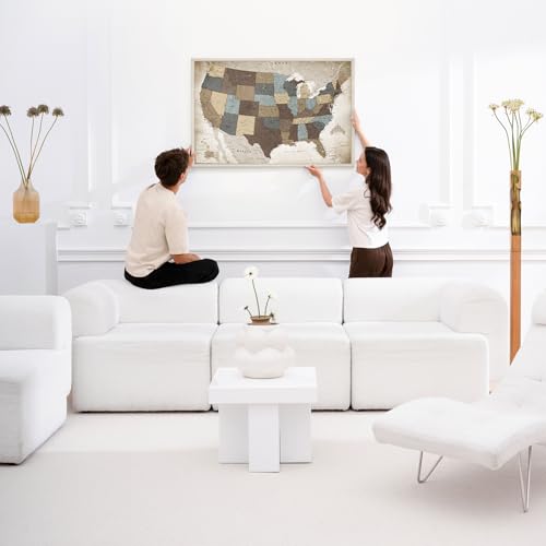 USA Map Canvas Wall Art with Cork Pin Board – Decorative Push Pin Travel Map for Home, Office, Living Room, Bedroom (70x50cm - Pattern 25)