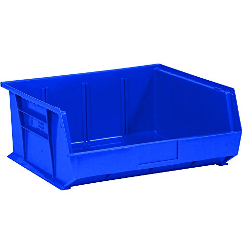 Aviditi BINP1516BAVI Plastic Stack/Hang Storage Bin Containers, 14-3/4" x 16-1/2" x 7", Blue, Pack of 6, for Organizing Homes, Offices, Garages and Classrooms
