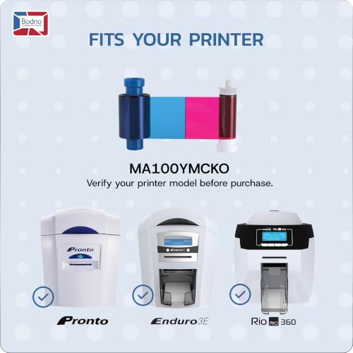 Magicard MA100YMCKO Color Ribbon - YMCKO - 100 Prints with Bodno Premium CR80 30 Mil Graphic Quality PVC Cards - Qty 100
