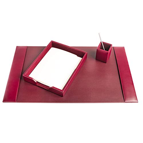 DACASSO Bonded Leather Desk Set - Luxury Leather Desk Pad & Desk Organization Essentials (Burgundy, 3 Piece)