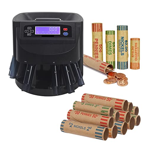 GAZOGJ Money Counter Xd-9005 Coin Counter, Sorter, and Wrapper Professional Coin Counter Machine Automatic Coin Sorter and Wrapper/Roller Equipment Fast and Easy to Use,EUR