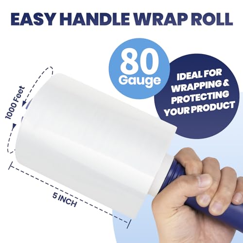 ADHES Mini Hand Stretch Wrap Film, 80 Gauge Industrial Strength