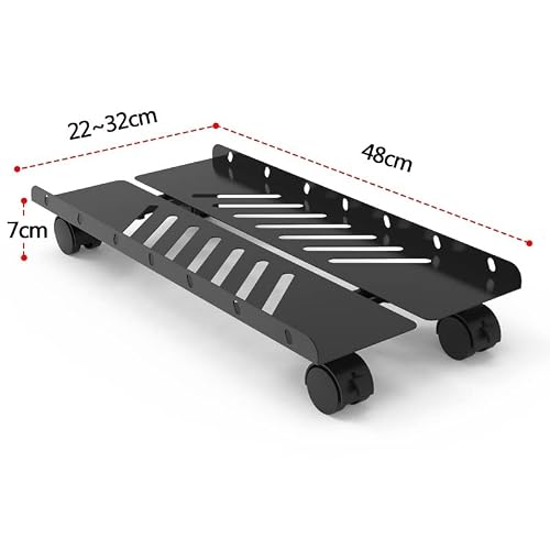 VHDY85KA Office Rolling CPU Stand Holder, Adjustable Mobile PC Tower Stand, Black Steel Expandable PC Host Case Stand with Caster Wheels, Fits Most Gaming PC Case Accessories