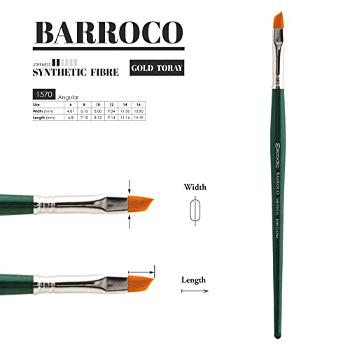 Escoda Barroco Series 1570 Artist Watercolor & Acrylic Paint Brush, Synthetic Gold Taklon Filament, Angle, Size 14
