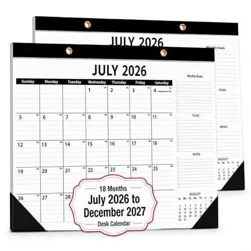 2-Pack Desk Calendar 2026-2027 - Two 18-Month Large Monthly Calendars (July 2026 - Dec 2027), 17" x 12" Desktop & Wall Calendars with Thick 120g Paper for Home and Office Sync