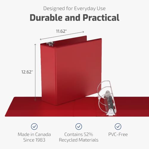 Easyview 3-Ring Binder, Clear-View Cover, 4" D Rings, Red, 4 Pack