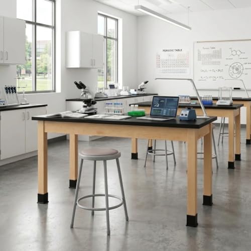 Learniture by Diversified Woodcrafts Science Lab Table with 3/4" Solid Phenolic Resin Top, SEFA 8 Certified Laboratory Table, Chemical & Heat Resistant Surface,Solid Oak Legs, STEM Classroom Furniture