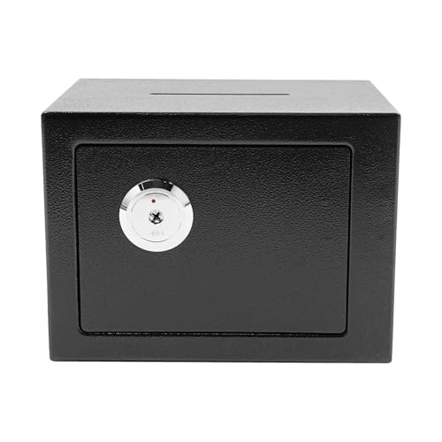 Small Safe Box with Drop Slot, Safety Box for Money, Depository Safe with Drop Slot Mountable CashBox with Lock for Home & Office Security (Black)