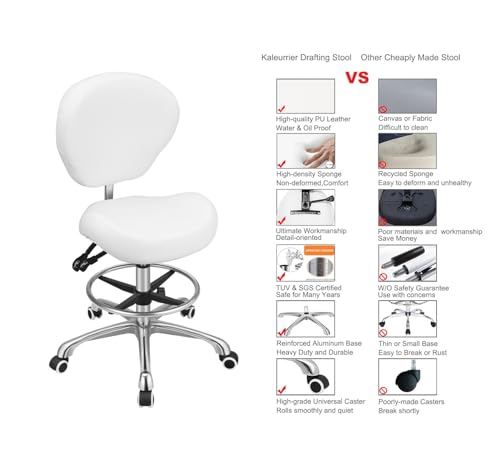 Kaleurrier Adjustable Stools Drafting Chair: with Back Support & Foot Rest