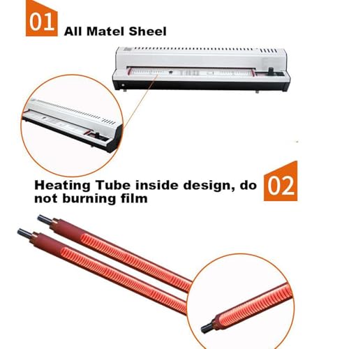 Yokoma Thermal Laminating Machine, 0.04'' Thickness and 12.6' Width, with 4pcs Rubber Roller, All Metal A3 Hot Cold Photo and Poster Laminator for Home Office School Use with Reverse Function