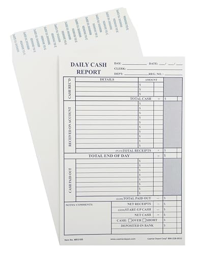 400 Cashier Depot MR318S Daily Cash Report Envelopes, 6" x 9",Open End, Peel & Seal, Heavy 28lb White, 400 Count