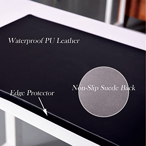 Soft Office Desk Mat - Laptop Desk Mat - Home Desk Writing Pad - PU Leather Desk Blotter Pad - Desk Protector Pad - Extended Mouse Pad - with Edge Protector - 150x60cm,Black