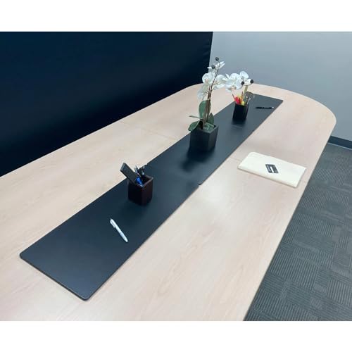 DACASSO Classic Black Leather Conference Table Single Runner- Luxury Leather Table Runner - Executive Desk Surface Protector - (Black, 30" x 12.5")