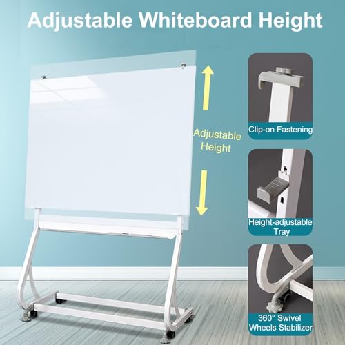 TRUNXUCL Dry Erase Board with Stand, Rolling Whiteboard on Wheels, Standing White Board Magnetic, Height Adjustable(Green,90x120cm/35x47in)