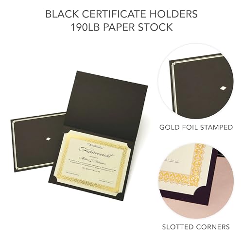Gartner Studios Certificate Kit, 60 Black Holders + 60 Papers, Black & Gold