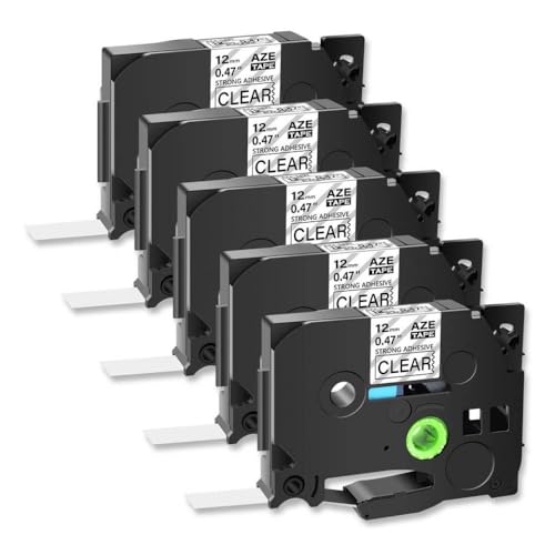 5Pcs Black On Clear High-Tack Acrylic Adhesive Laminated Label Tape Compatible with TZe-s131 for Printers 9mm 12mm 18mm 24mm Labels