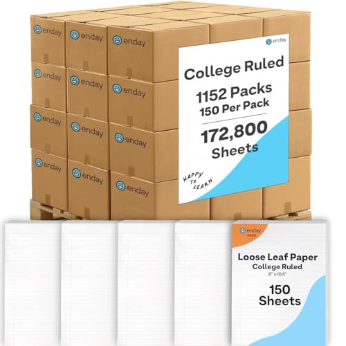 1152 Pack (Pallet) Loose Leaf Paper Bulk, 172800 Sheets, Collage Ruled, 150 Sheets Per Pack, 8 x 10.5", Pallet of Filler Paper, 3 Hole Punched, 4-7 Days Transit