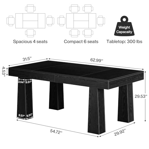 Tribesigns 5ft Conference Table, Heavy Duty Rectangular Modern Industrial Meeting Table with 4 Tapered Legs for Office, Black Workstation for Home or Business (1, Black)