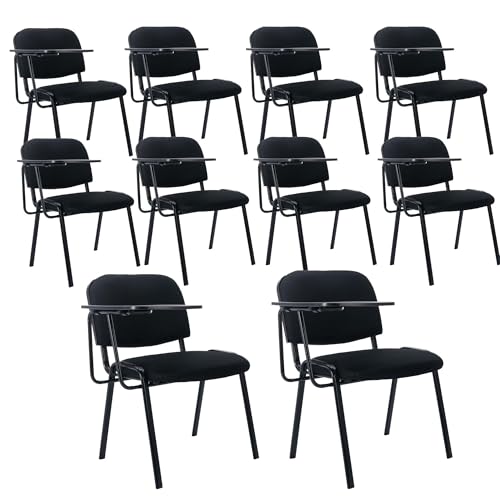 HNY Black Tablet Arm Chairs Set of 10, Mesh Office Waiting Room Guest Nesting Stacking Chairs, Reception Chairs with Flip-Up Table Conference Chairs for School Classroom Training Meeting Room