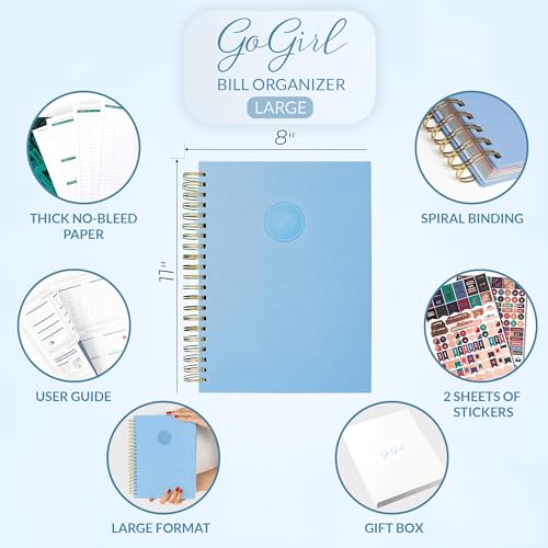 GoGirl Budget Planner & Monthly Bill Organizer with Pockets, Periwinkle