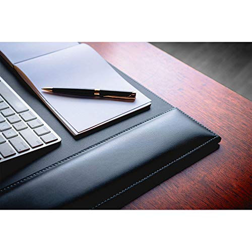 Dacasso 34” x 20” Rustic Black Leather Luxury Desk Pad with Side Rails - Executive Desk Surface Protector - Blotter for Writing
