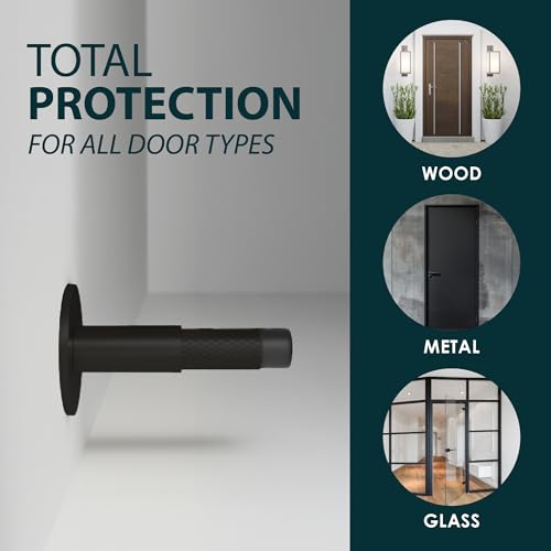 Mega Handles Knurled Baseboard Door Stop Matte Black (4-Pack) - Wall Mount