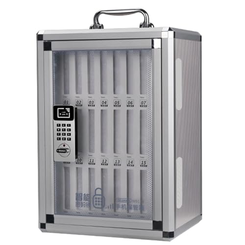 Aluminum Alloy Pocket Chart Cell Phones Storage Cabinet, Cell Phone Holder Desktop Organizer Storage Box for Classroom Office, Cell Phone Locker Box with Door Locks and Keys