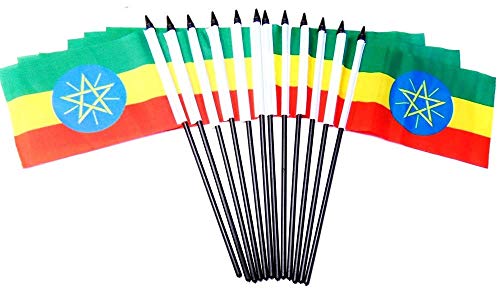 144-Pack Ethiopia Miniature Desk Flags – 4"x6" Polyester Handheld Waving Flags – Bulk Wholesale for Events, Schools & Decorations