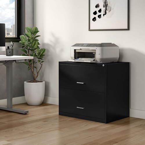 Staples 2-Drawer Lateral File Cabinet, Letter/Legal, Lockable, Black