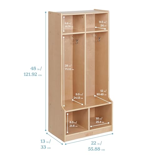 ECR4Kids 2-Section Coat Locker with Bench and Cubby Storage, Classroom Furniture, Natural