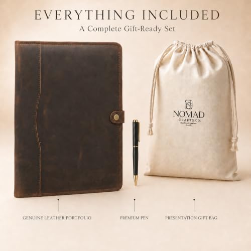 Leather Portfolio - Professional Portfolio Organizer, Resume Folder, Leather Padfolio for Men and Women, Business Portfolio with cardholder, Portfolio Folder - Leather Folder