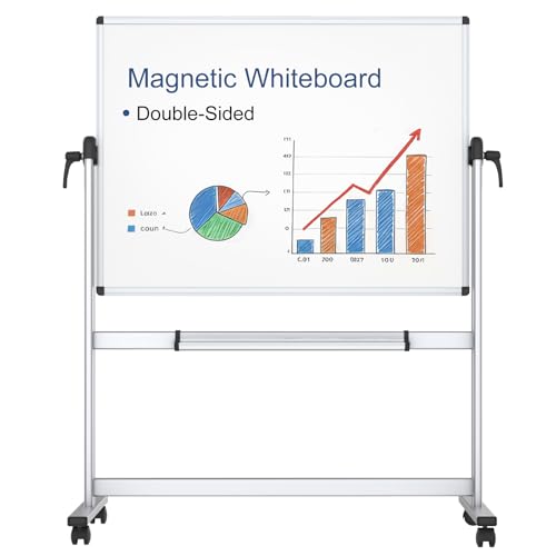 VIZ-PRO Double-Sided Magnetic Mobile Whiteboard, 48" x 36"