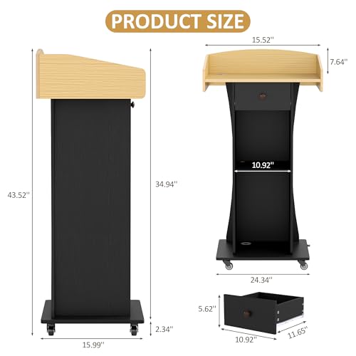 Baoz Portable Podium Stand with Lockable Wheels for Classroom(Yellow Black)