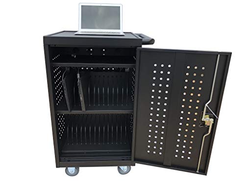ALT Technology 30-Bay Mobile School Charging Cart Station for Chromebook, Tablet and Laptop Computer with Power Strip Included, Accommodate Up to 14" Laptops, Assembly Required 1001 Black