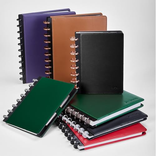 Circa™ Leather Foldover Covers ONLY – Red, Full‑Grain Smooth Leather, Discbound Notebook Sleeve with Pen Loop Junior Size