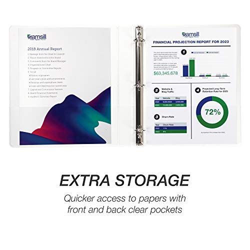Samsill Durable 2 Inch Binder, Round Ring Customizable Clear View Binder, White, 12 Pack