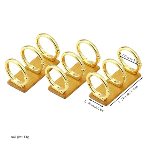 16pcs Metal 3 Rings Binder Clips with Bamboo Plates Loose Leaf Notebook Book for Album Diary Data(Golden)