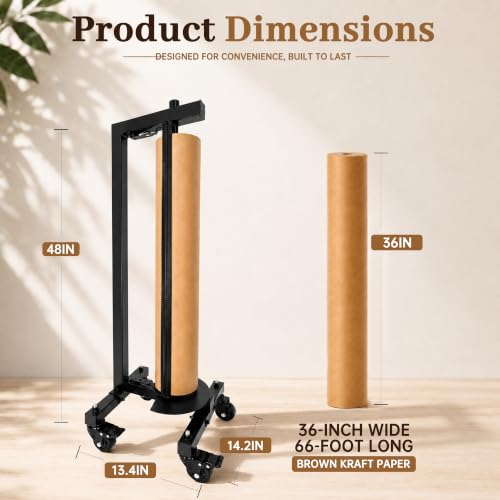 36 Inch Mobile Vertical Butcher Paper Dispenser with 1 Roll Kraft Paper