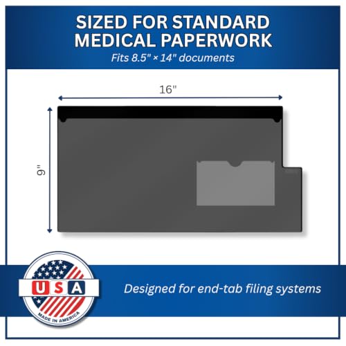 Doctor Stuff - Short Tab Vinyl Outguides, Full Front Pocket, Bottom Charge Out Slip Pocket, Plastic File Folder, Legal Size 9" x 16", Black, 50/Box