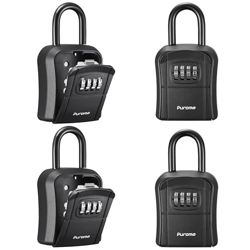 Puroma Key Lock Box Outdoor 4 Digit Code Combination Lockbox House, 4 Black