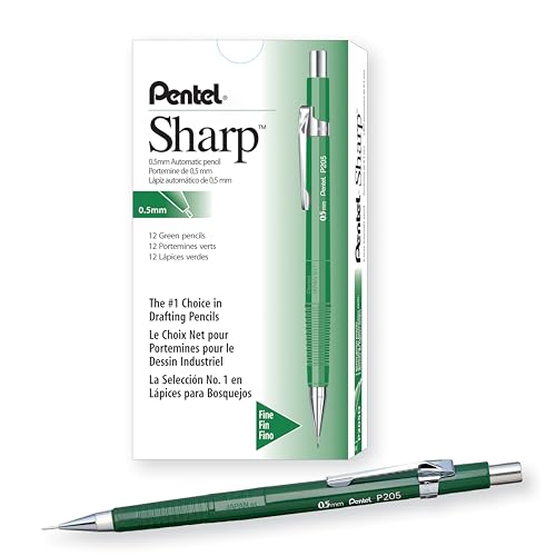Pentel Sharp Mechanical Pencil (0.5mm), Green Barrel, Box of 12 (P205D)