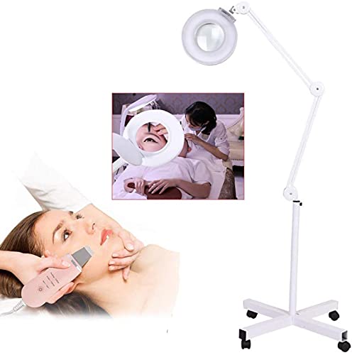 DFEDHF Magnifying Floor Lamp, Glass Adjustable Stable Rolling Floor Standing Magnifier Light, 16X Magnifier Rolling Wheels Cold Light for Salon Facial and Home