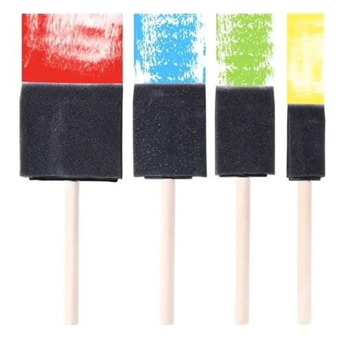 Foam Paint Brushes 12 Set/48 Pcs Wooden Handle Foam Sponge Brushes DIY Art – Ideal for Watercolor, Oil & Stain Craft Projects