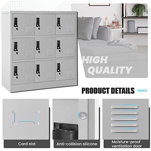 Greenvelly 9 Door Storage Locker for Employee, Metal Locker for Office, Gym, Shool, Lockable Black Steel Locker with Lock and Card Slot for Home,Garage